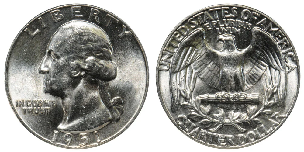 1951 Washington Quarter obverse and reverse showing George Washington portrait and eagle design