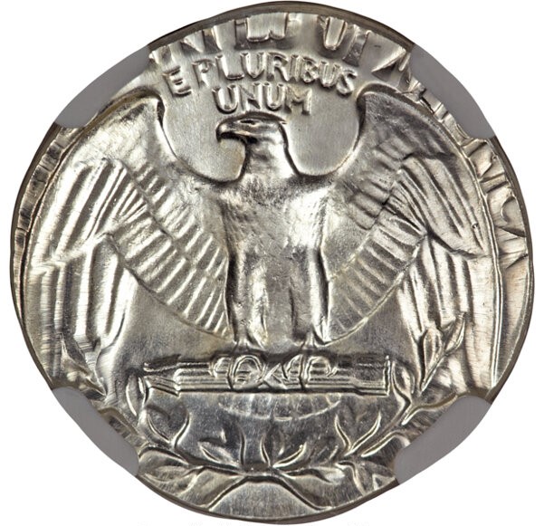 1951 quarter struck on dime planchet showing undersized design footprint next to regular quarter for scale comparison